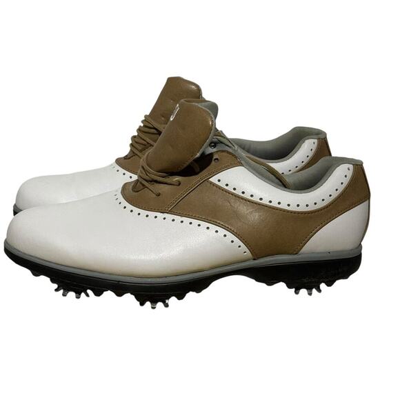 FootJoy Saddle Golf Shoes White Brown Men's Size 9.5 Leather Spiked 93914 - Picture 4 of 9